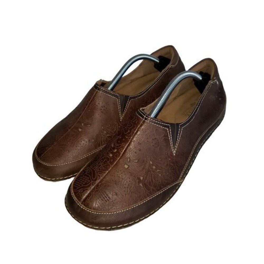 L'Artiste Spring Step Leather Loafer Lazer Cut Womens Shoes Size 41 9.5-10 Brown
